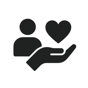 Symbol mit Person, Hand und Herz